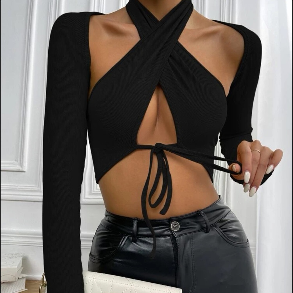 Cross Wrap Tie Front Crop Halter Top & Bolero